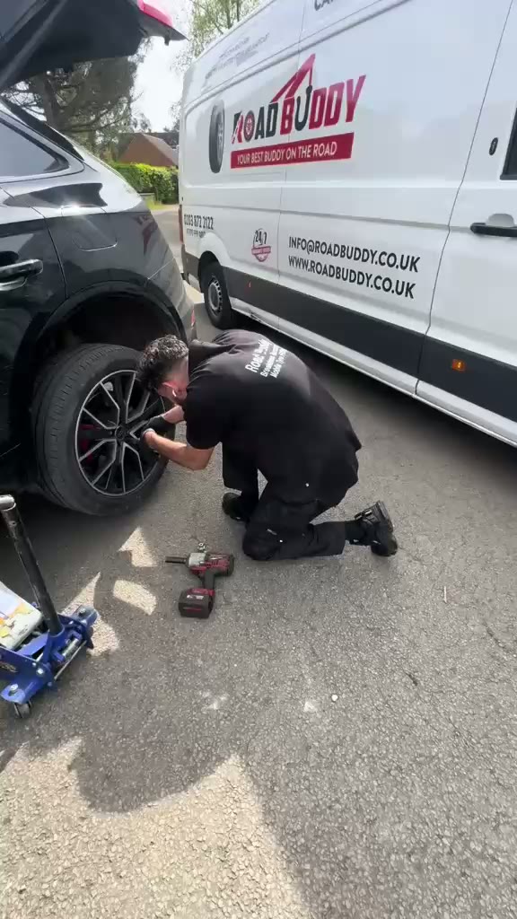 Wheel being worked on during a mobile tyre replacement job in Leamington Spa